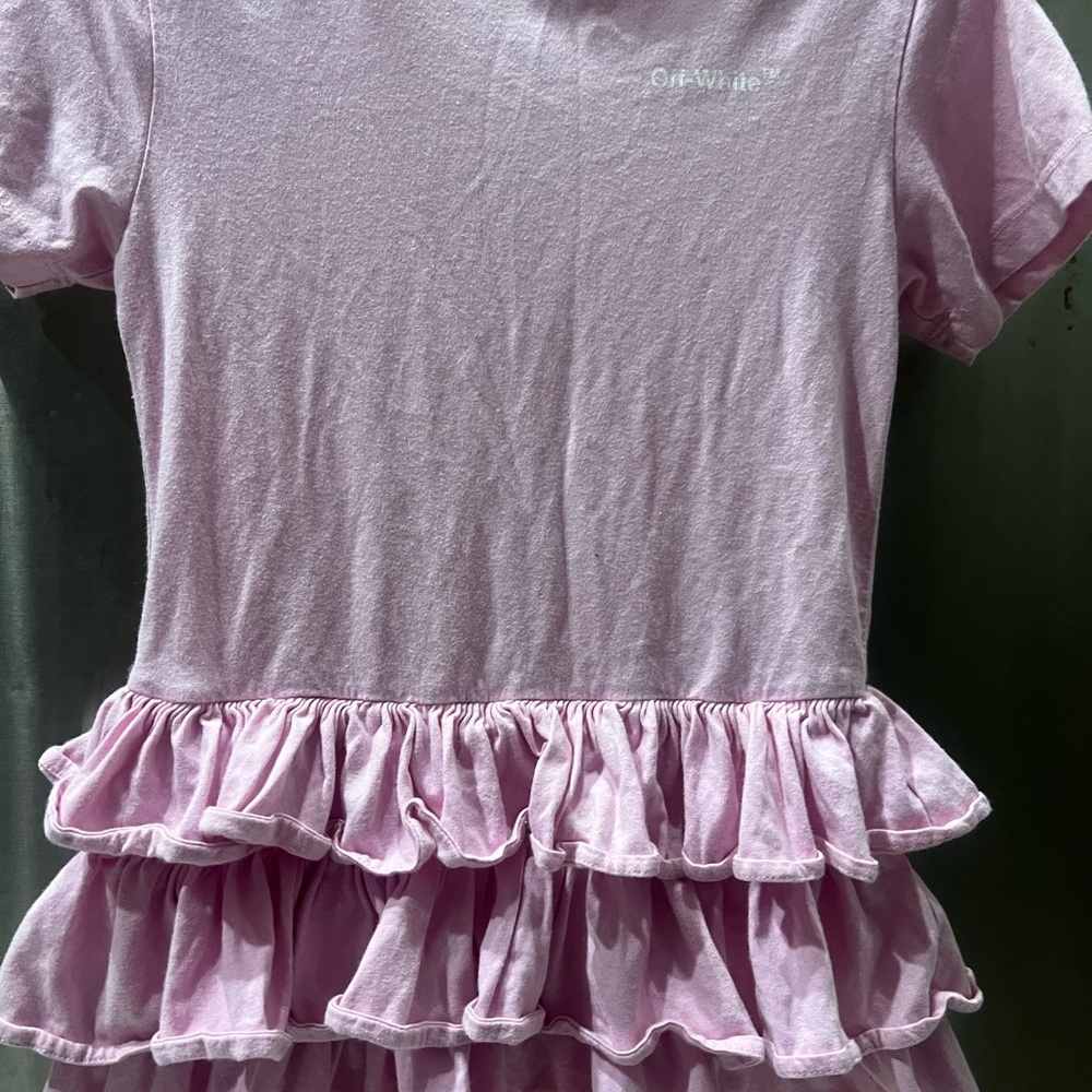 Off-White Pink Ruffled Short Sleeve Tee